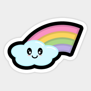 Kawaii Cute Happy Rainbow in Black Sticker